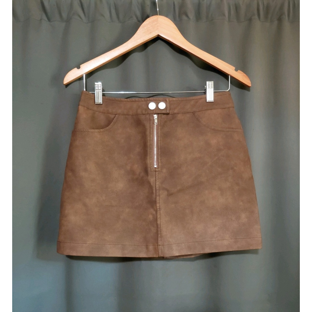 Bailey Rose Brown Fall Faux Leather Mini Skirt Size Small NEW